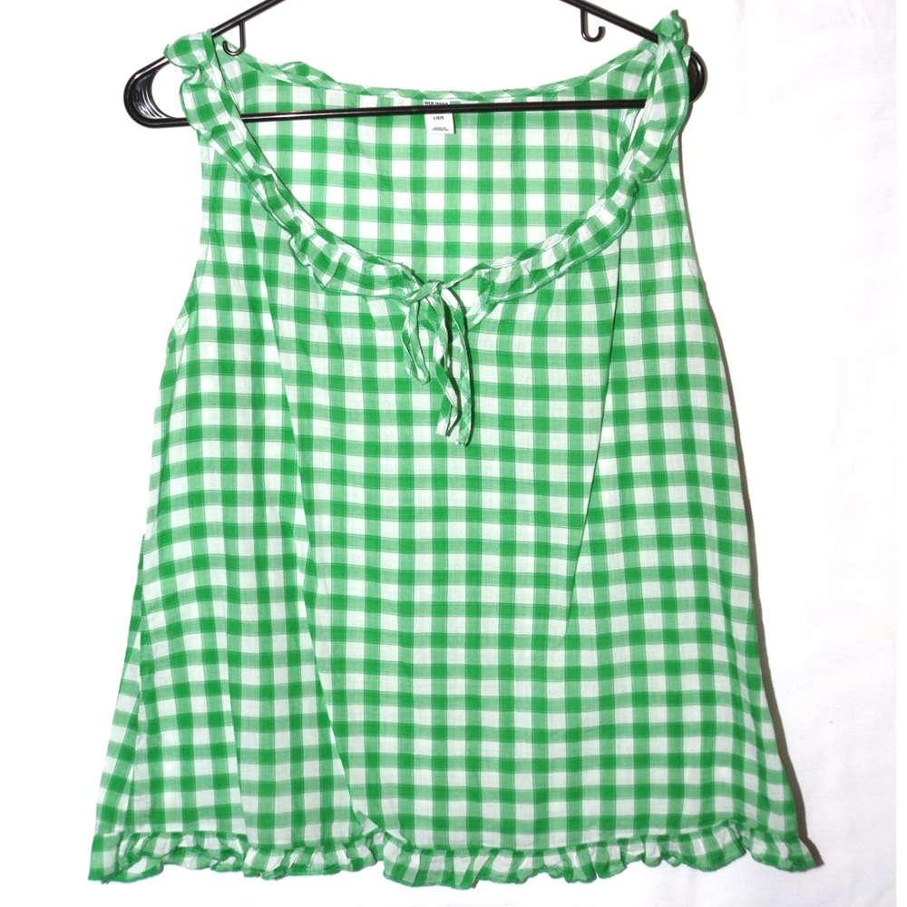 Sleeveless green and white plaid top